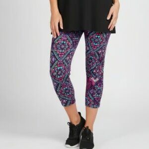 Faded Glory Pants Womens 2X Purple Aztec Print Fleece Lined Leggings Plus Soft